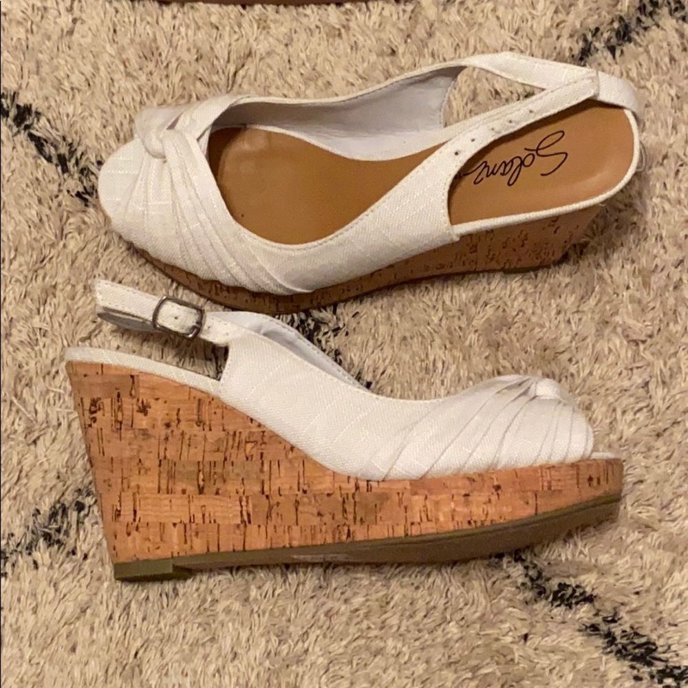 White Linen Wedges